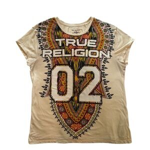 True Religion T-Shirt Women's Large Graphic Print Colorful Top